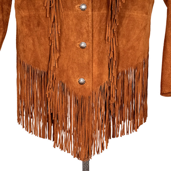 Cripple Creek Women's Western Jacket Size XL Cognac Brown Suede Leather Fringe - Picture 4 of 7